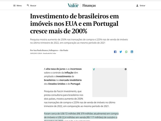 Investimento de brasileiros em imóveis nos EUA e em Portugal cresce mais de 200%