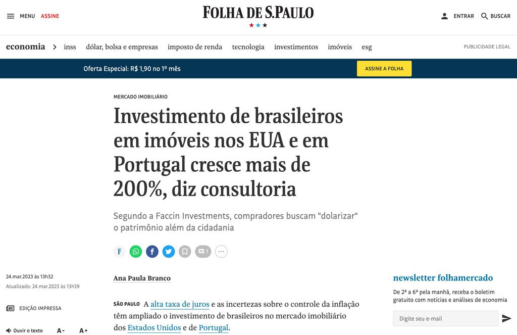 Matéria da Folha de S. Paulo digital